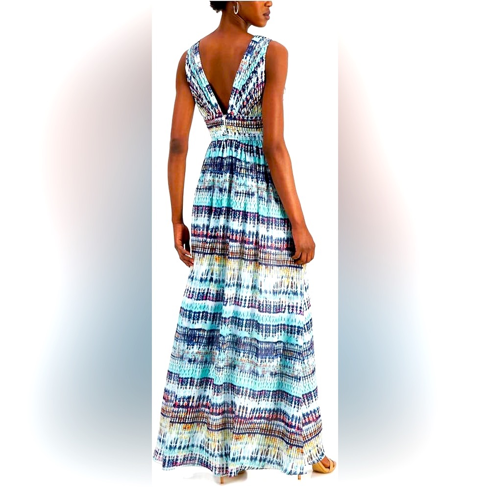 Aidan Mattox Printed Chiffon Gown blue/multi US sz 2 NWT
